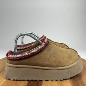 Womens Ugg Tazz II Chestnut Suede Sheepskin Lining Platform Slippers Size 7 M